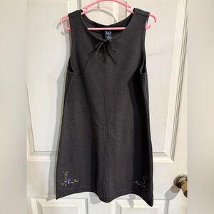 GAP kids charcoal dress with purple flower embroidered design